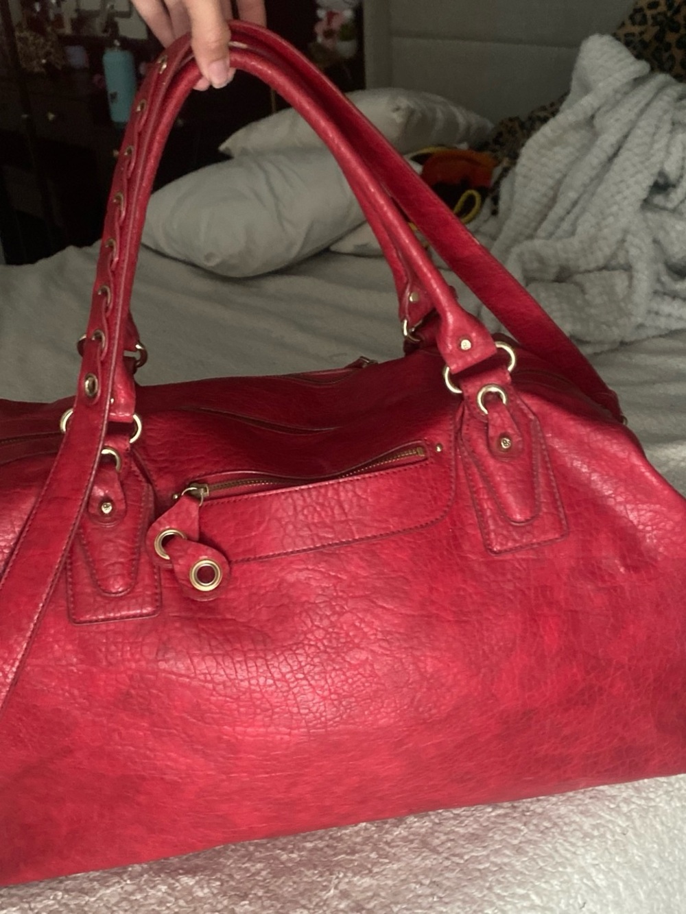 jessica simpson red leather croc duffel bag vintage